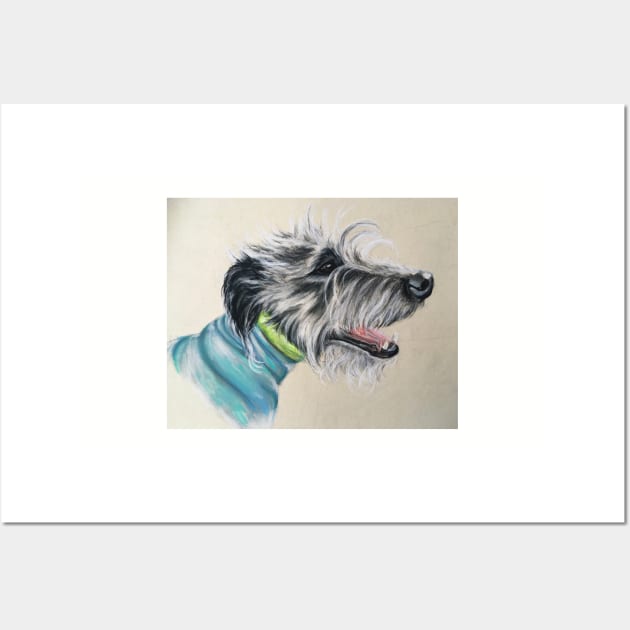 Scruffy  Lurcher blue jumper Wall Art by Merlinsmates